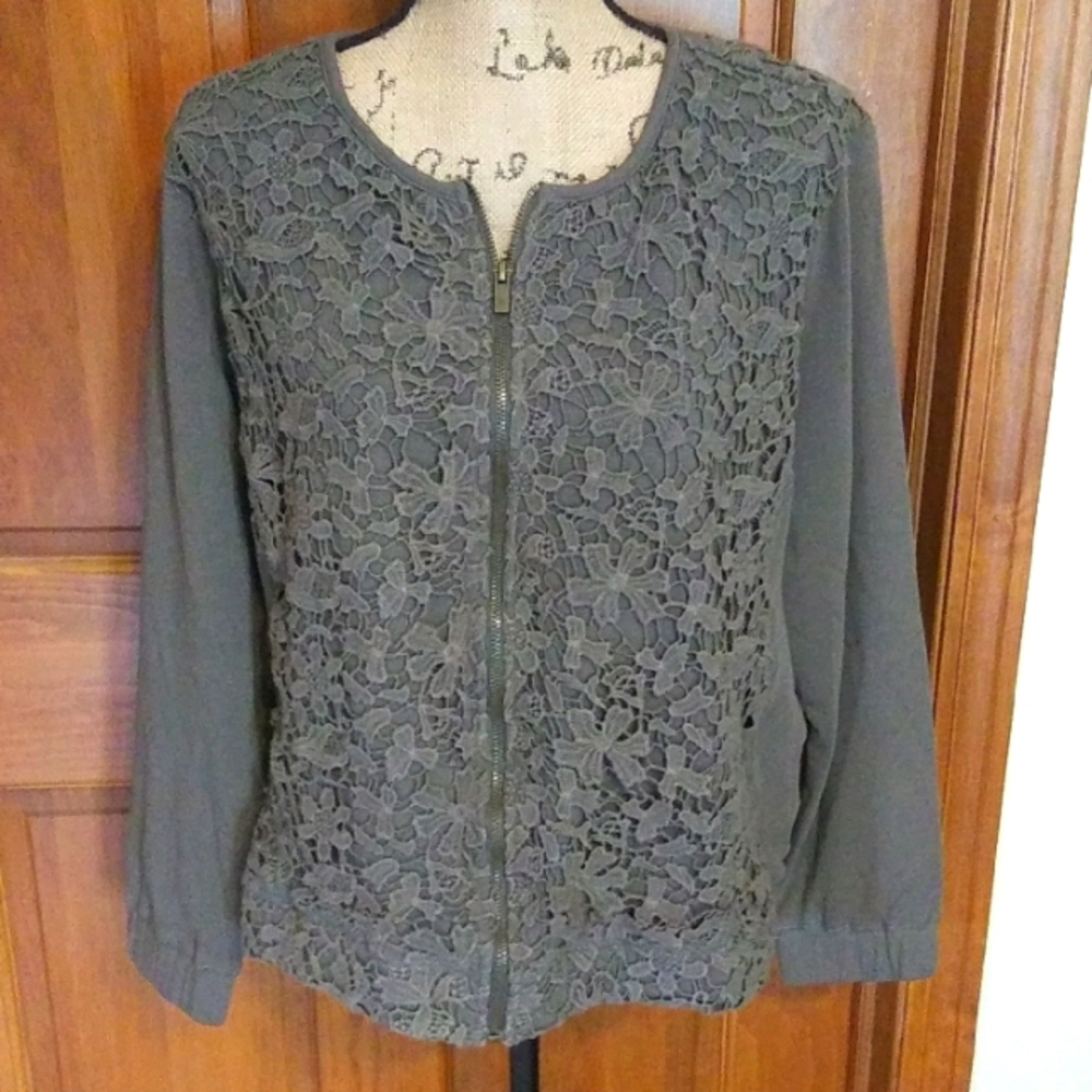 Relativity French Terry Knit And Lace Zipper Jacket, VGUC